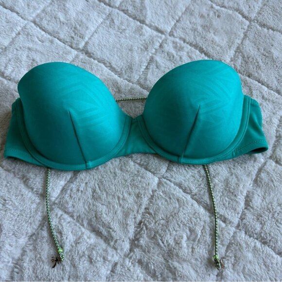 Victoria's Secret | Teal Geo The Beach Bandeau Strapless Bikini Top | Size 34D - Picture 1 of 12
